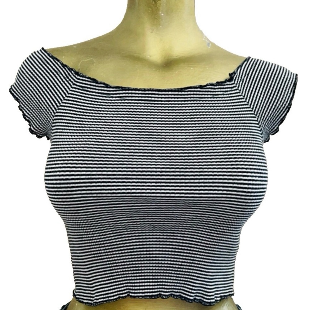 BRADELLY MICHELLE Off Shoulder STRIPED  Stretch CROP TOP S/M